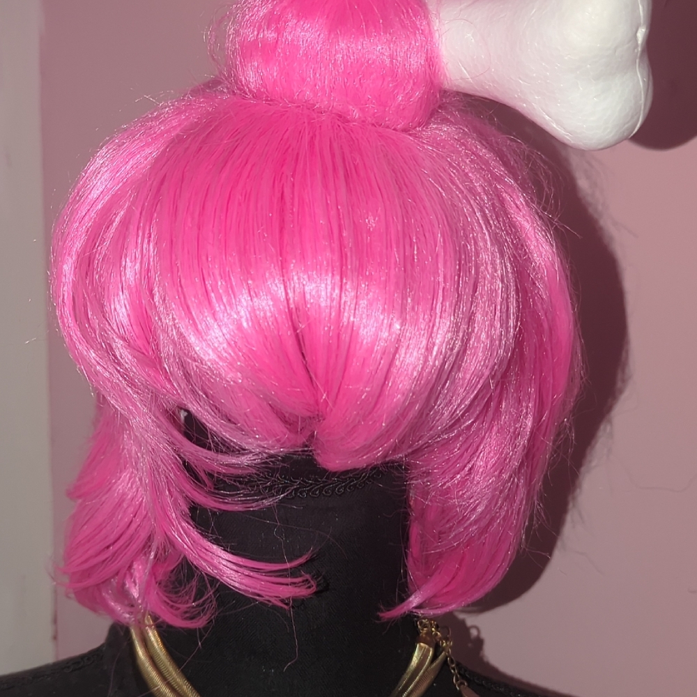 Chic Pink Hair Wig with Bow